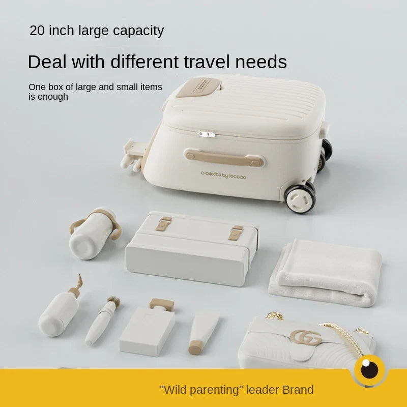 Children's 2-in-1 Detachable Travel Suitcase with Ride-On Luggage And Detachable Trolley - Can Sit 20 Inch Carrier Pushchair