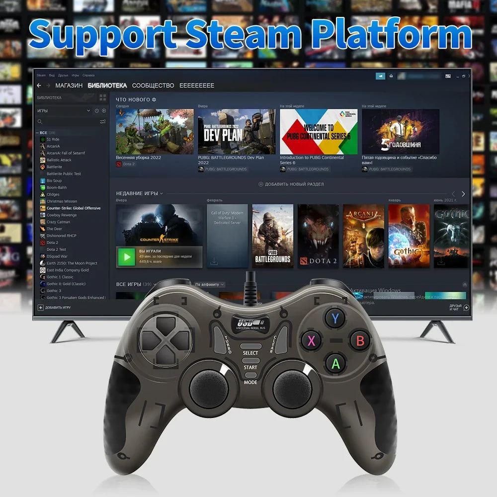 Wired Game Controller With 360° 3D Joystick For PS3/PS2/PS1/Steam/Game Console/TV/Laptop Gamepad With Vibration &Turbo Function