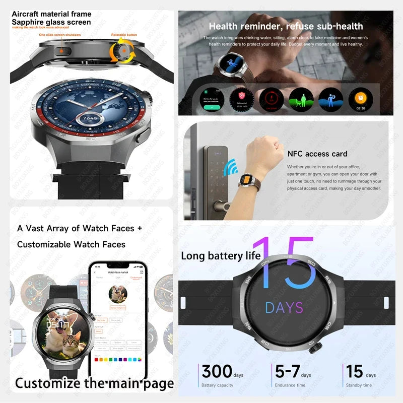 2026 New BOXUXING Watch 5 MAX Smart Watch HD AMOLED Screen NFC GPS Tracker Bluetooth Call Health Waterproof Smartwatch Men Women