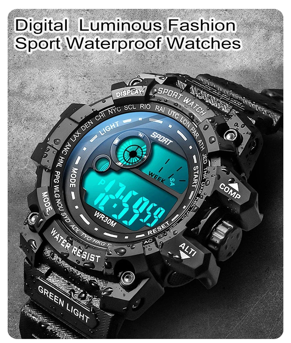 Men's LED Digital Watch, Luminous Waterproof Sport Military Watch