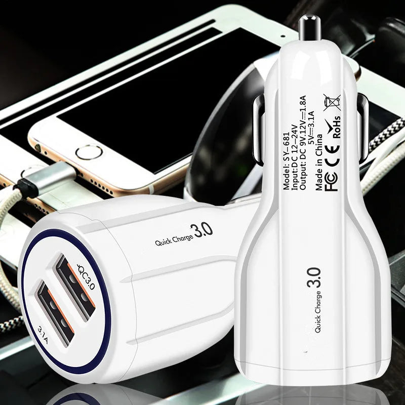 Vumpach Car Quick Charge QC 3.0 Mobile Phone Charger 2 Port USB Fast Car Charger for Samsung Xiaomi Ipad Sony Tablet Car Charger
