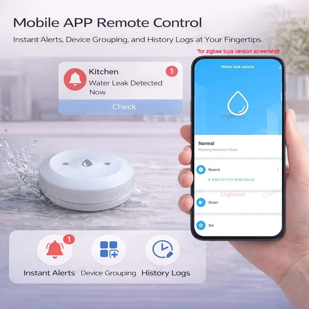 Zigbee Water Leak Sensor Flood Leakage Detector Linkage Alarm Sensor for Kitchen/Bathroom Support Tuya Smart Life Zigbee2mqtt
