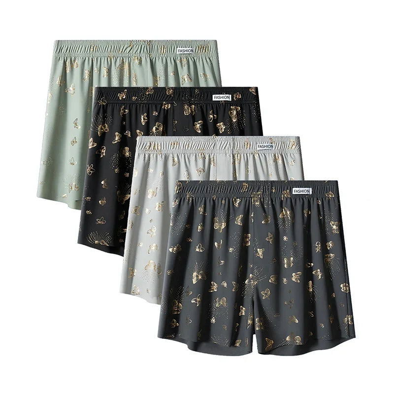 4-Piece Butterfly Print Men's Personalized Aro Pants, Loose And Breathable Casual Underwear, Men's Fashionable Boxer Shorts
