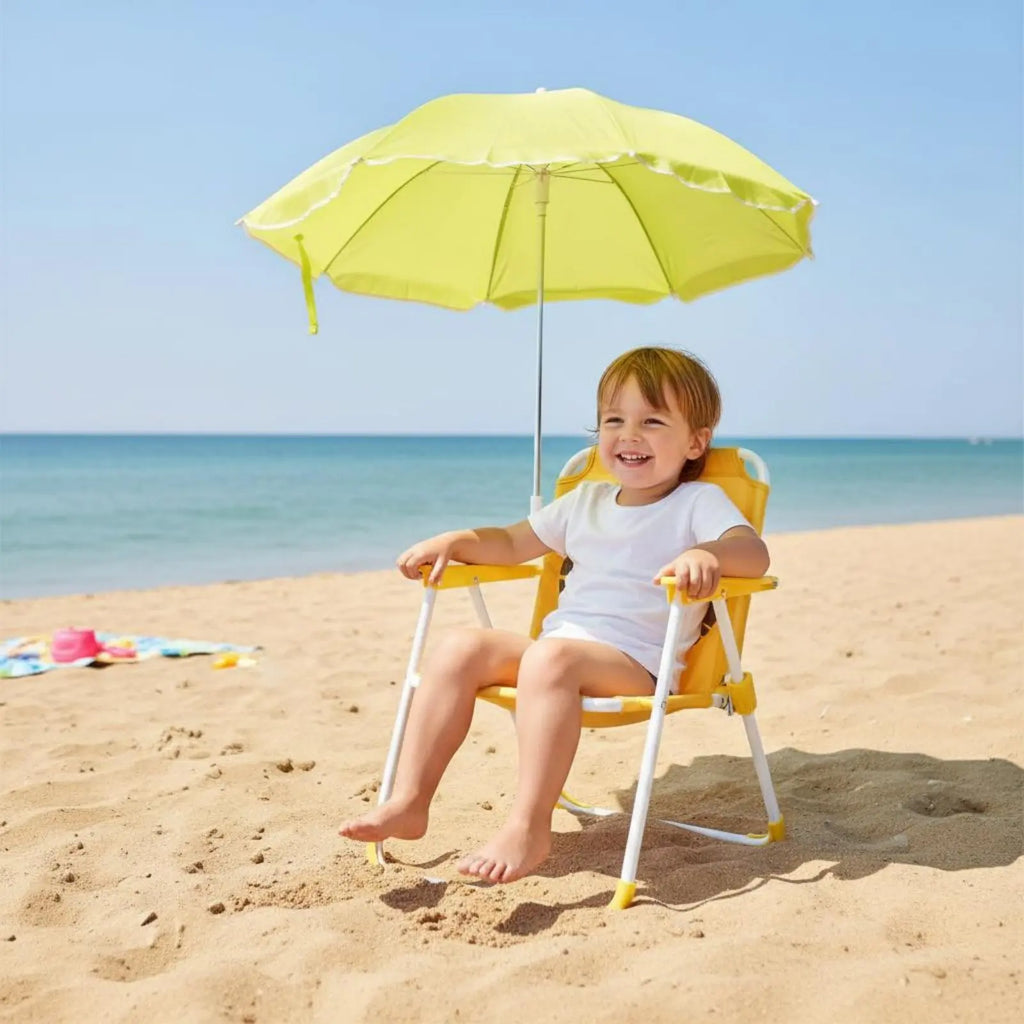 Children's Portable Chair with Sun Shade Lightweight Kids Beach Chair with Umbrella Water Resistant Cartoon Creature Print