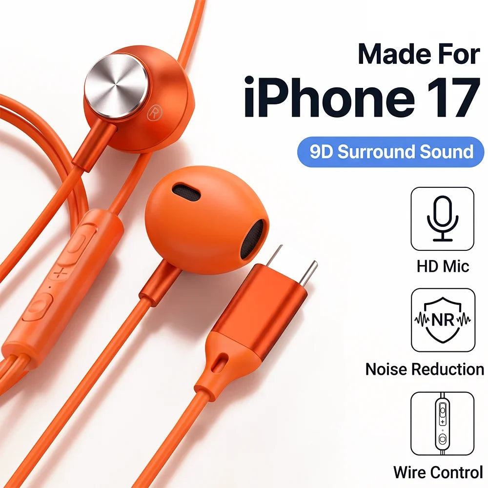 For iPhone Wired Headphones In Ear Earphones HiFi Surround Sound USB Type C 3.5mm Earplugs For Apple 17 Pro Max 16 15 Puls iPad