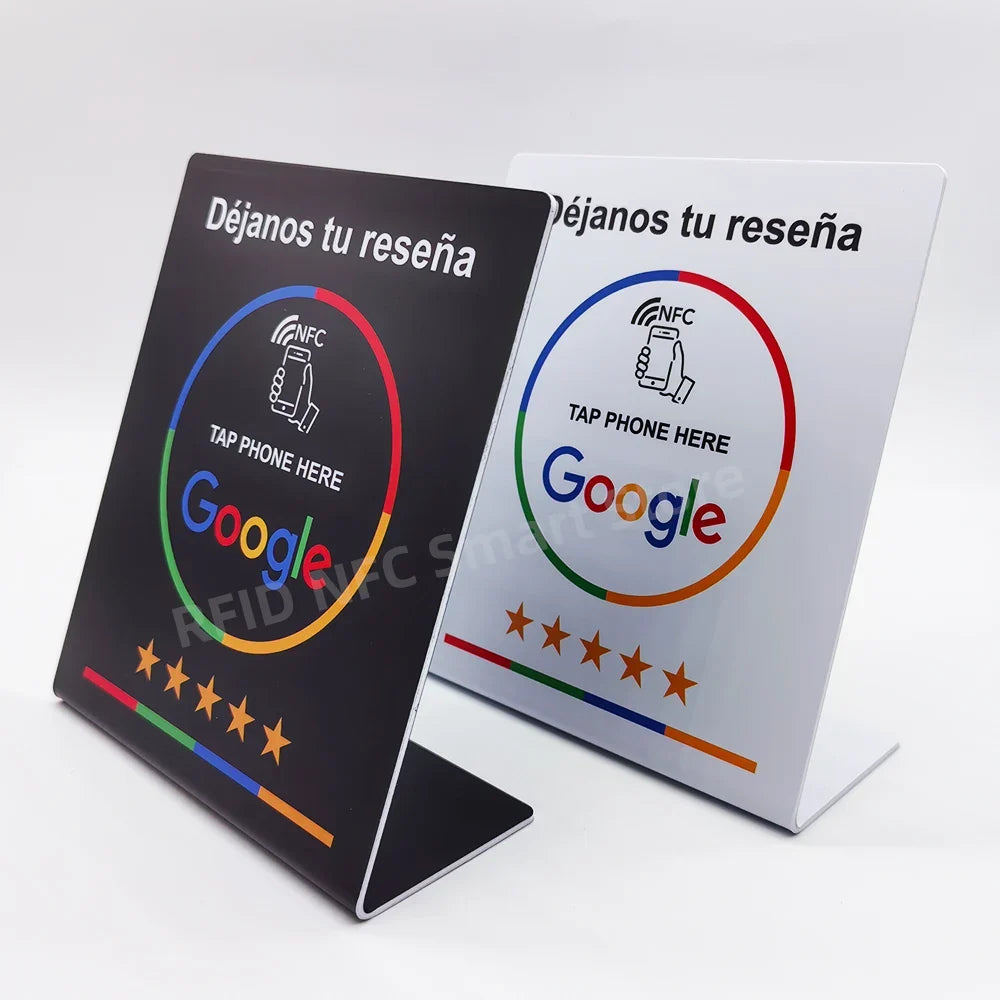 13.56Mhz Programmable Google Review Card NFC Station Table NFC Google Reviews Display Card Standing Déjanos Tu Reseña