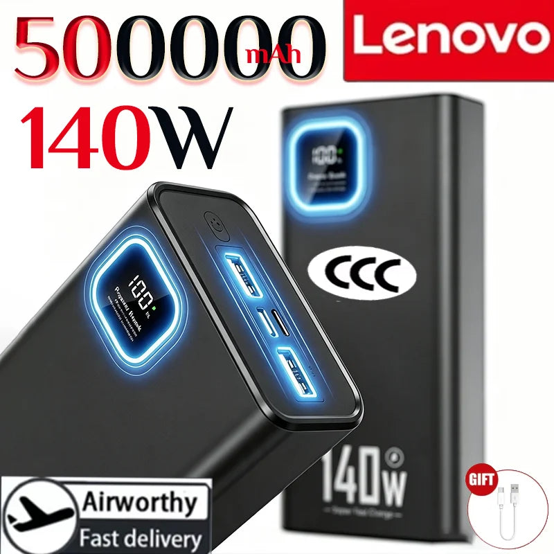 Lenovo 500000mAh CCC 140W Large Capacity Power Bank Portable Super Fast Charging 2027NEW Battery Charger For Xiaomi iPhone