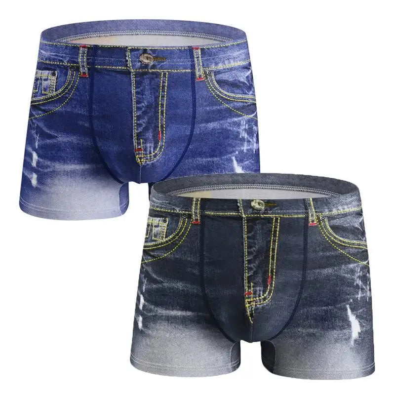 1PCS Men's underwear  denim print  cotton U-shaped design, breathable boxer, men's comfort cotton