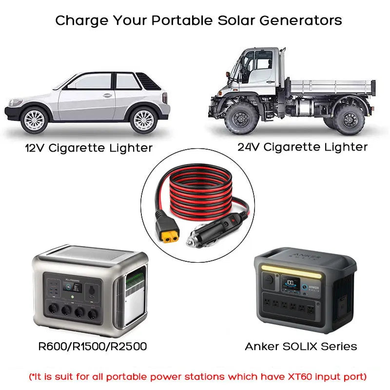 3m 2m 1.5m Car Cigarette Lighter to XT60 Cable for ALLPOWERS R600 R1500 Oukitel P1000E/P1500/P2001E PLUS Etc. Solar Generators.