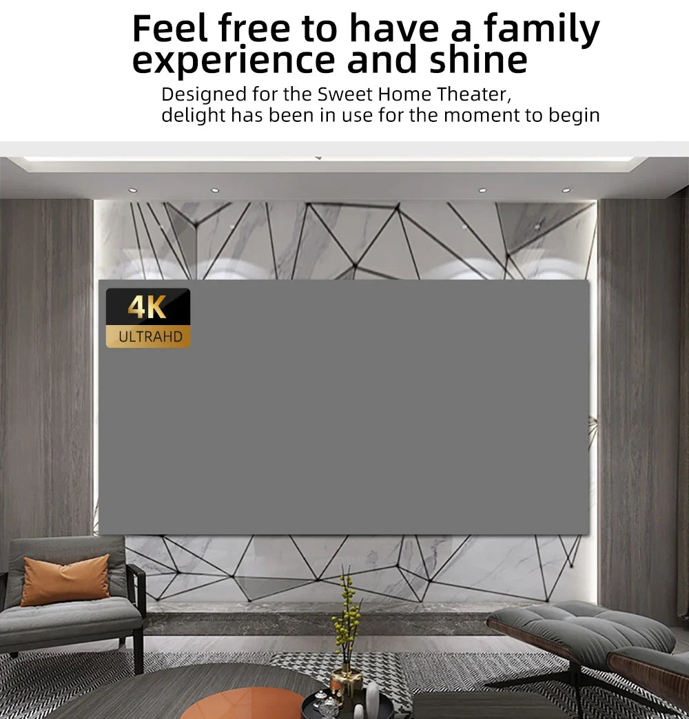Simple anti glare screen, 60-110 inches, no need to drill holes for installation, high-definition 4K projection screen