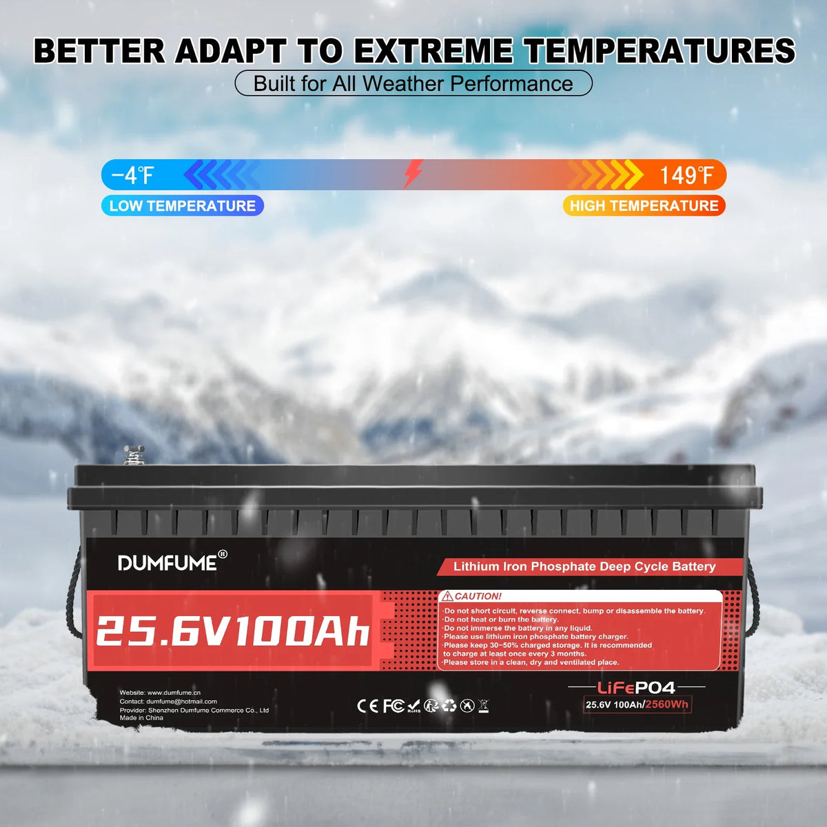 Dumfume 24V 100Ah LiFePO4 Lithium Battery With 100A BMS 2560W Power Output Solar Off-grid Systems Trolling Motor RV Home Backup