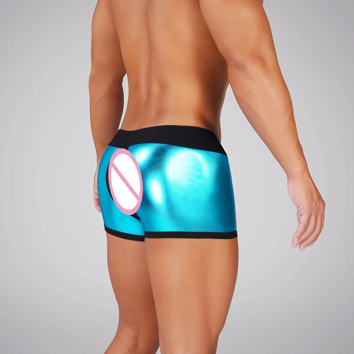 Faux Leather Wet-look Men Boxer Briefs Sexy Cock Hole Pouch Underwear PU Underpants Silicone Cockring Boxers