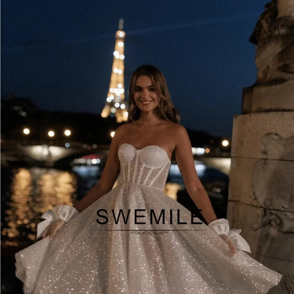 Glitter Wedding Dresses Sweetheart Prom Dresses Short Mini Bridal Gowns After Party Bride Robes Vestidos De Novia Customized
