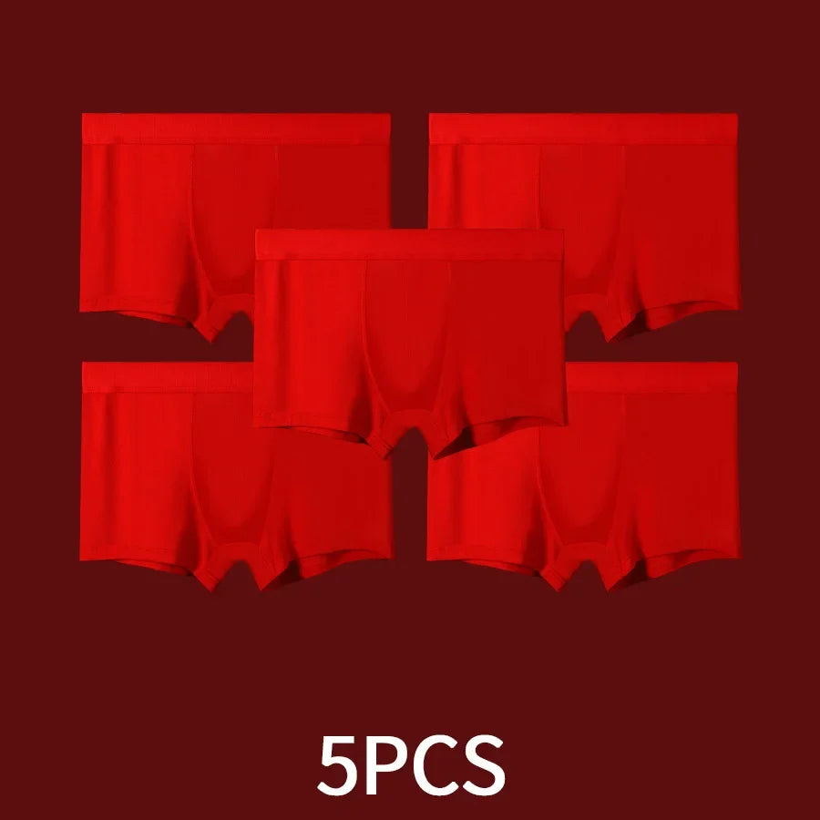 5PCS Men's panties, men's boxers, natal year, men's gifts, pigs, big red, wedding thin boxers, bottoms