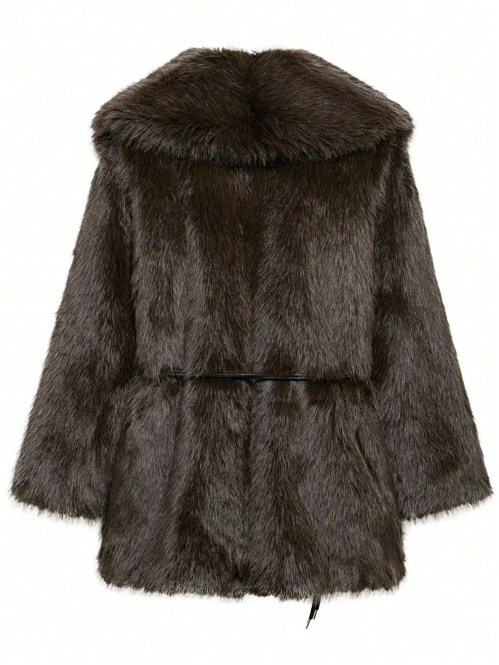 IG Women Large Lapel Belted Waist Faux Fur Mid-Length Coat, Long Sleeve Winter Warm Elegant Fluffy Outerwear