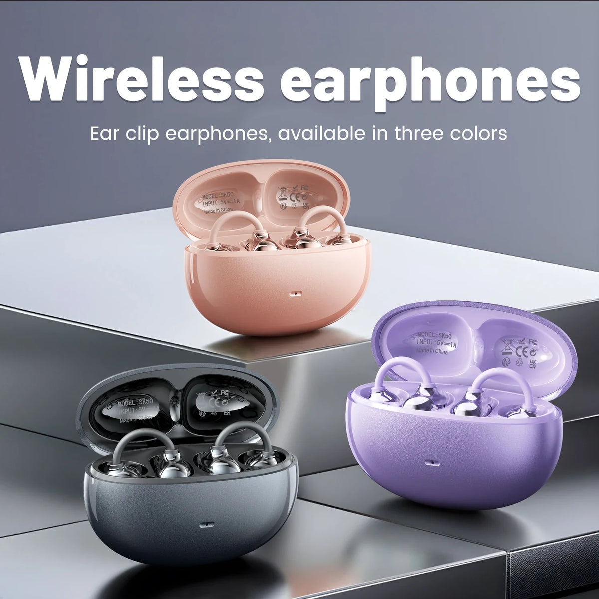 INSONIXN Open Ear Clip Headphones, Wireless Bluetooth 6.0 Headphones, Built-in Microphone And Ear Hook, Comfortable To Wear, High Fidelity Sound Quality Playback Time Of 36 Hours, Women's Decoration Headphones SK50 For Sports