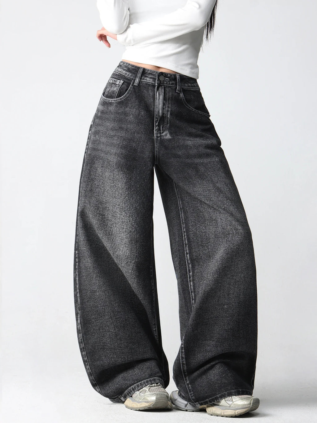 1 Pc American Retro Creative Wing Embroidered Women's High-Waisted Jeans, Fashionable And Versatile Slimming Wide-Leg Trousers