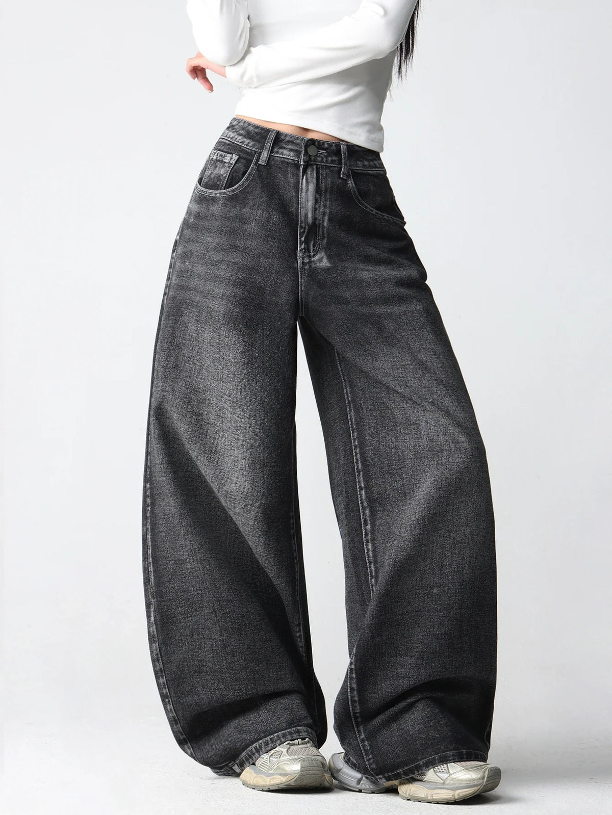 1 Pc American Retro Creative Wing Embroidered Women's High-Waisted Jeans, Fashionable And Versatile Slimming Wide-Leg Trousers