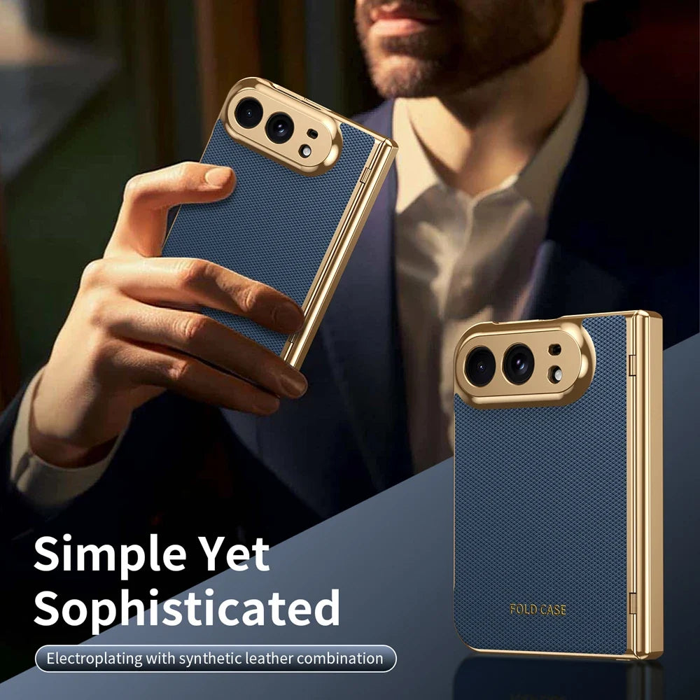 High Quality Plating PU Leather Texture Phone Case for IPhone Duo 5G 2026 with Tempered Glass Screen Protect Shockproof Cover