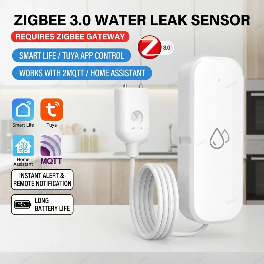 ZigBee Water Leak Sensor Alarm Smart Home Flood Leak Detector With Security Protection For Tuya Smart Life Z2M,Required Gateway