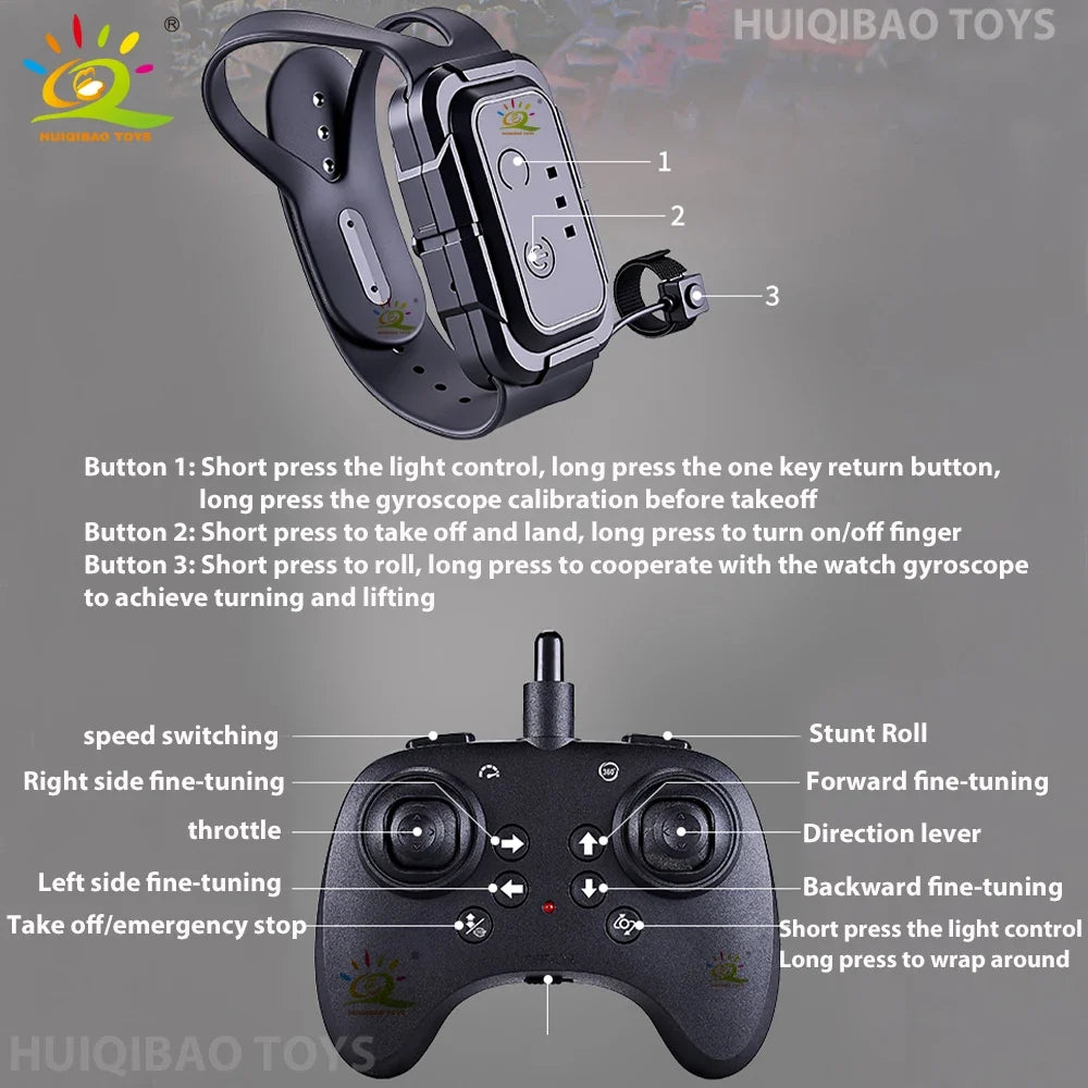 Remote-Controlled Flying Sword Drone with Cool Lights Controlled by Remote or Watch Fingertip-Operated Toy Perfect Gift for Guys