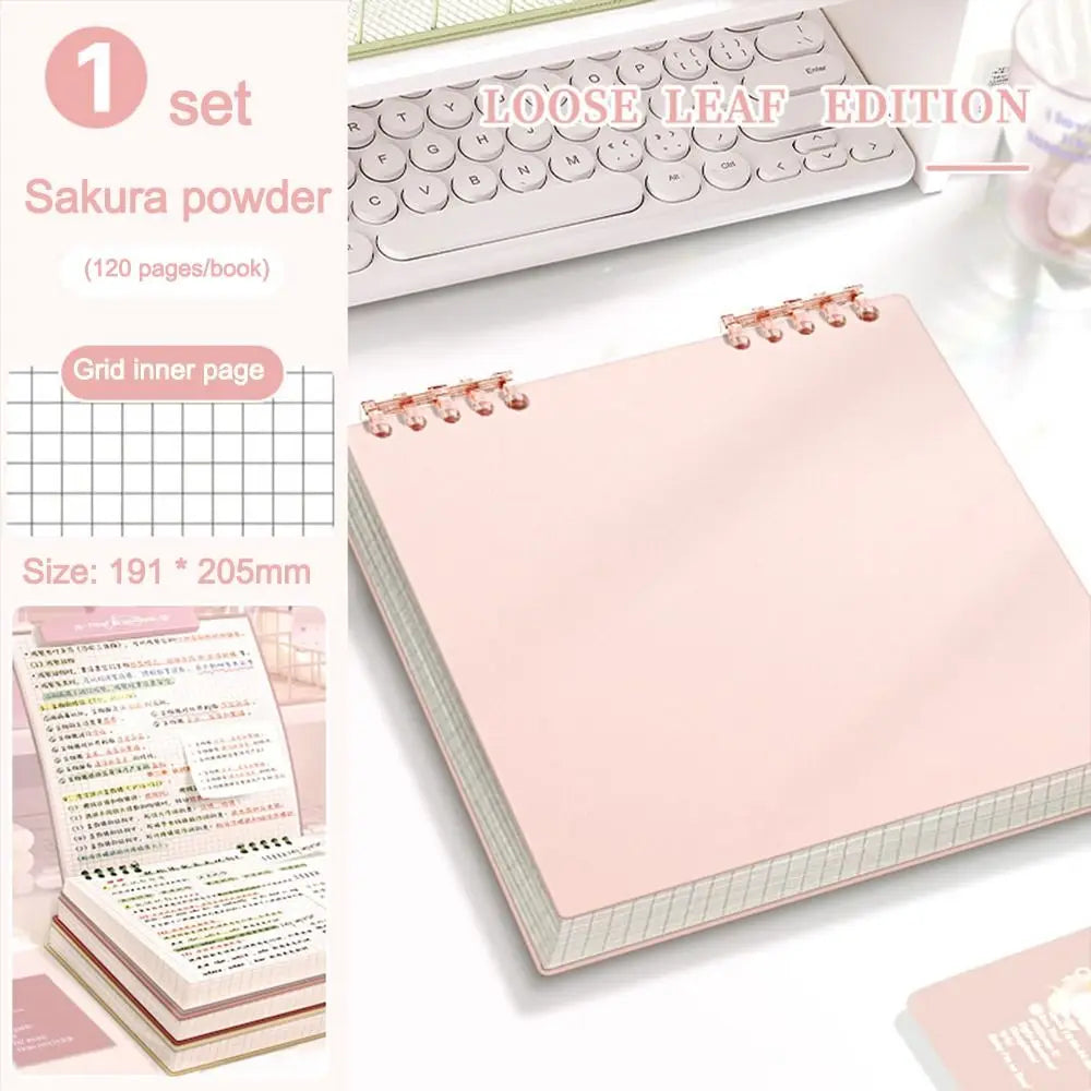 Multifunctional 120 Pages Loose-leaf Notebook Color Flip Up Diary Book Detachable Grid Inner Pages Notepad for School Office