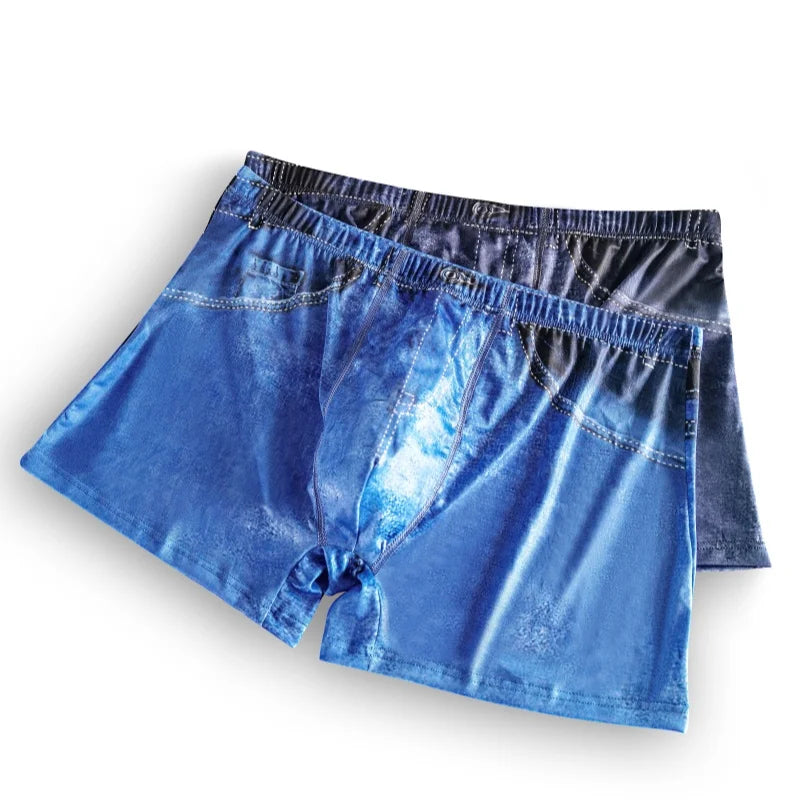 1PCS New denim shorts sexy imitation denim digital printed polyester boxer shorts