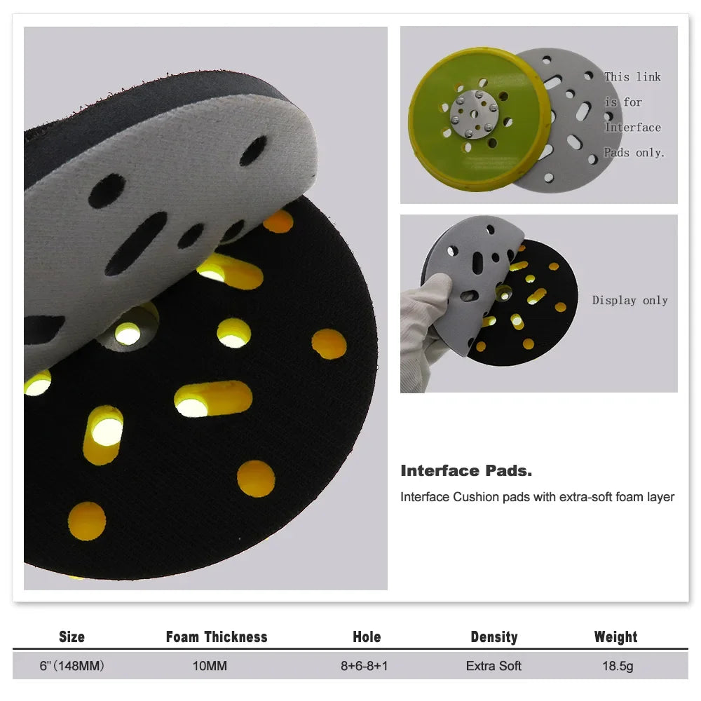 2 PCS Buffing Pad 6 Inch 150mm Soft Buffer Sponge Interface Cushion Pad for Sanding Pads Automobiles Motorcycles Abrasive Tools