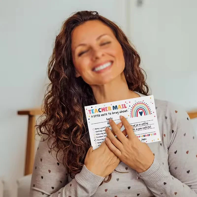 4*6inch 50pcs  Classroom Good Behavior Incentive Motivational Cards Boho Rainbow Happy Mail Teacher Notes to Parents