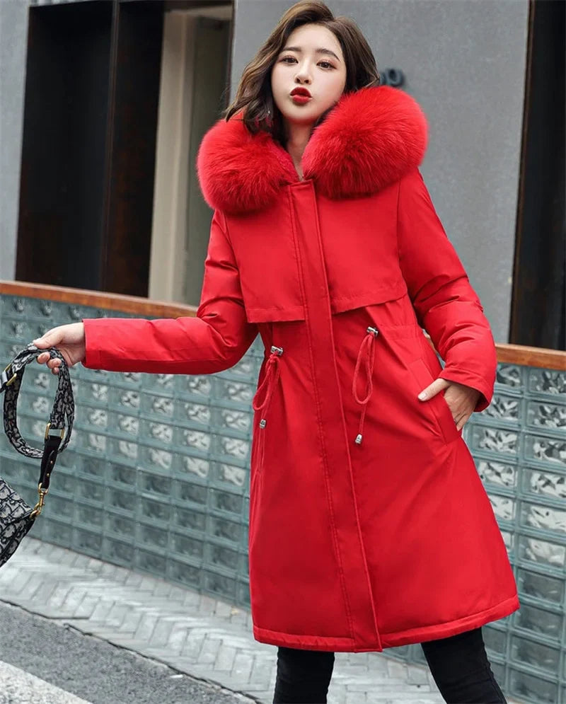 Women's Winter Parka, Hooded Fur Collar Thick Warm Long Coat