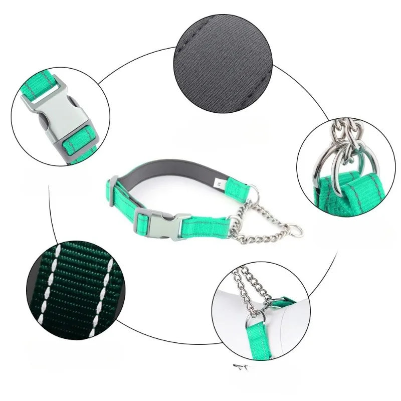 Dogs Collar Dog Choker Adjustable Dog Chain Reflective Nylon Fabric Pet Collars for Small Medium Large Dogs