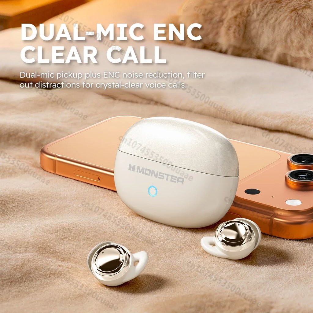 Monster A08 ANC Bluetooth 6.0 Earbuds Mini Invisible In-Ear Sports Ear Buds Active Noise Cancellation TWS Wireless Earphone