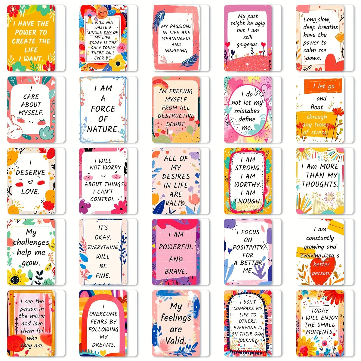 50 Motivational and Positive Affirmation Cards with Colorful Designs and Inspirational Quotes