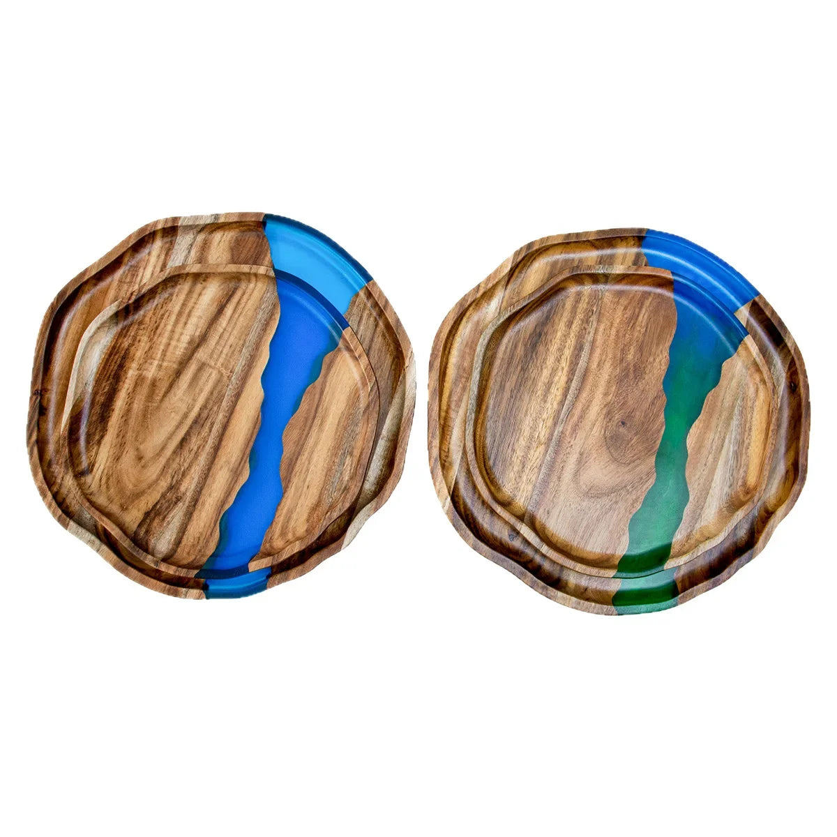 Acacia wood epoxy resin craft tray; tea tray; round plate; resin river; fireplace tray; home light luxury plate; wholesale