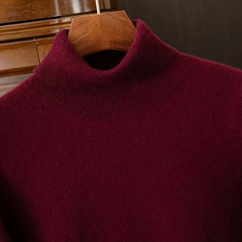 100% cashmere men's pullover business casual solid knitted sweater loose Pull Turtleneck Tops basic Turn down collar Jumper