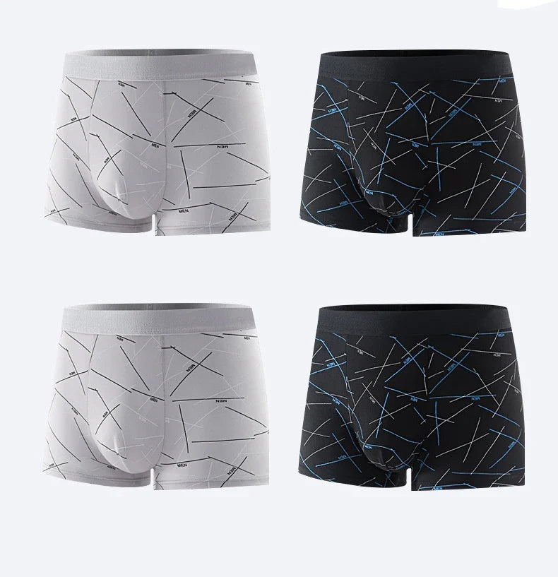 Plus Size 4PCS Men's Fashion Boxers Trendy Personality Skin-friendly Breathable Underwear Mid-waist Printed Boxer Briefs XL-4XL