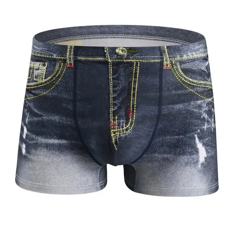 1PCS Men's underwear  denim print  cotton U-shaped design, breathable boxer, men's comfort cotton