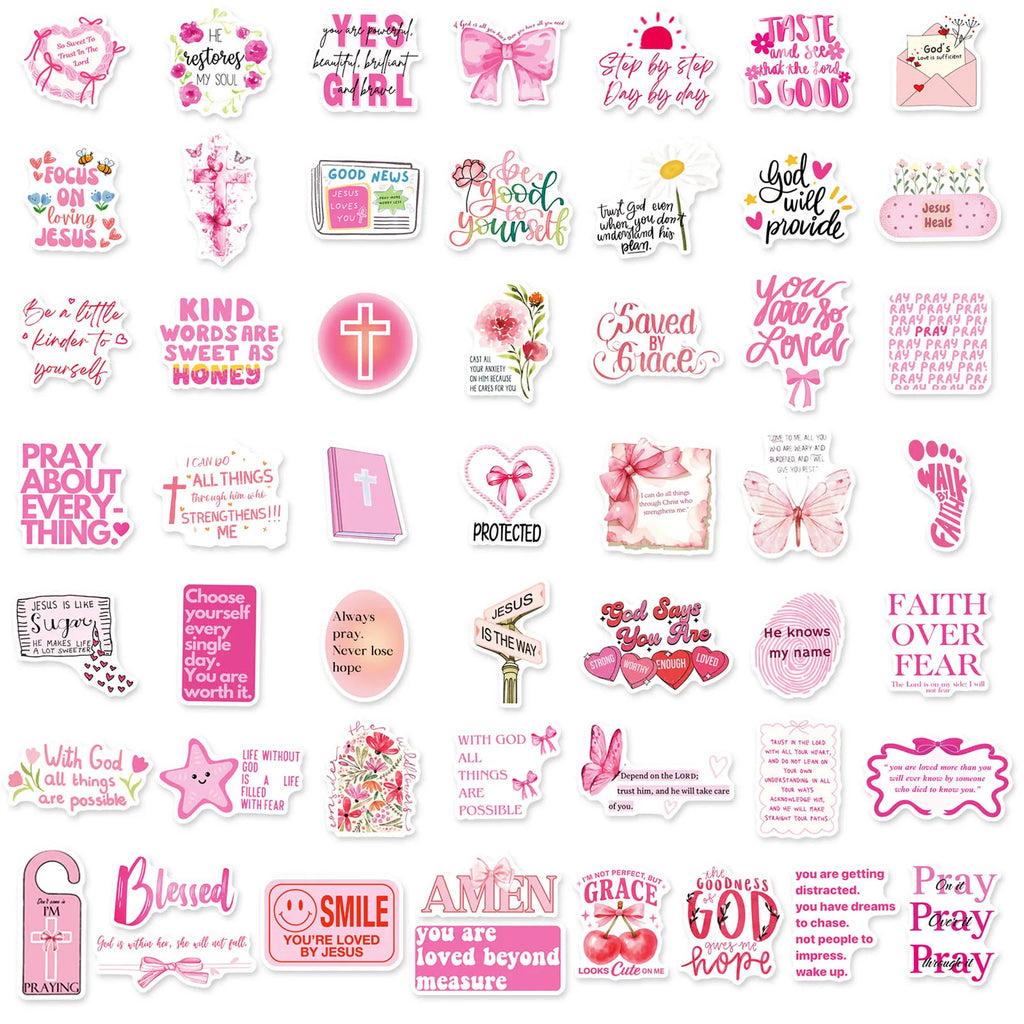 50Pcs  Jesus Phrase Sticker Pack-Graffiti with Biblical Motivational Quotes, Waterproof Decor Stickers