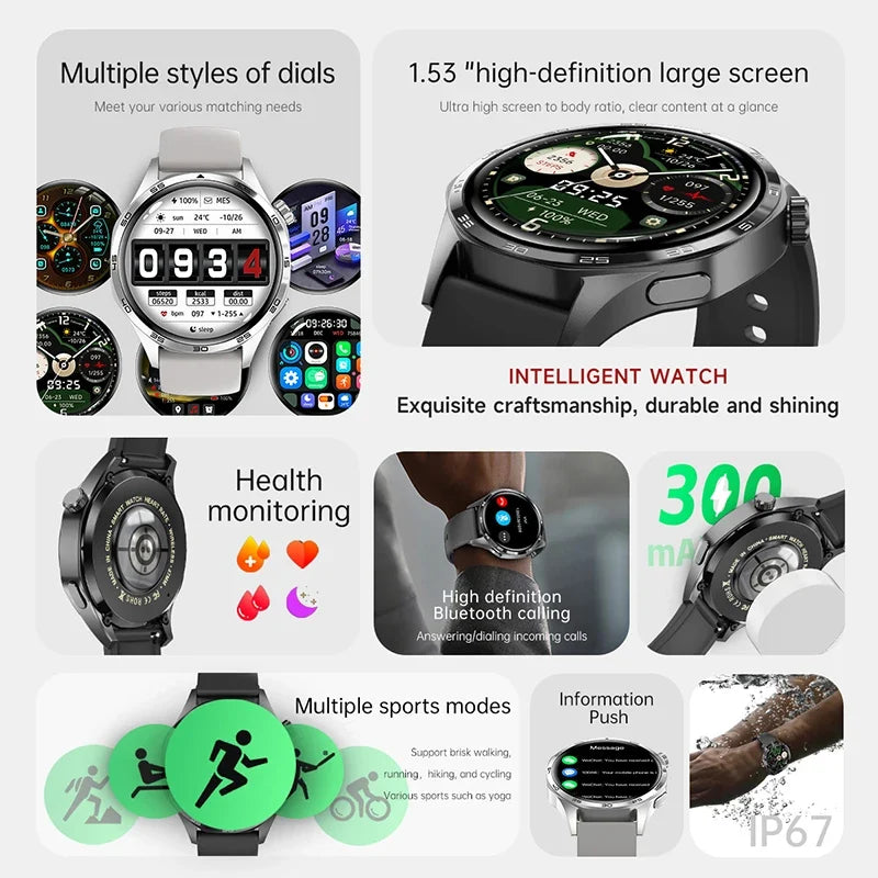 BOXUXING New Watch 5 Pro GPS NFC Men 100+sport Smart Watch AMOLED Screen Heart rate Bluetooth Call IP67Waterproof Man Smartwatch