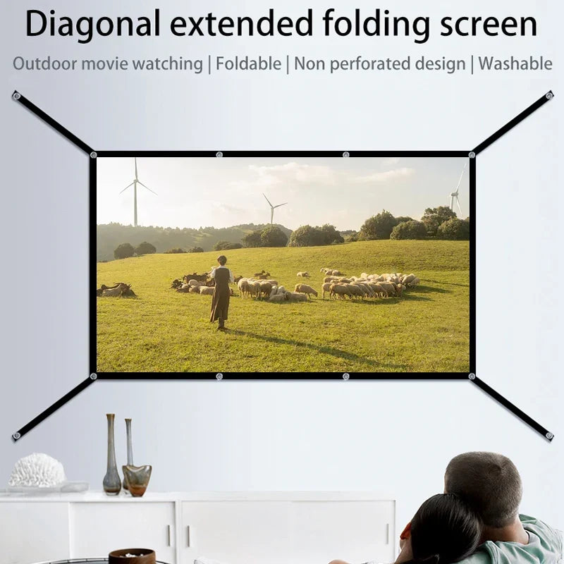 16: 9 portable foldable white soft screen, 60-150 inch high-definition wall mounted extended projection screen