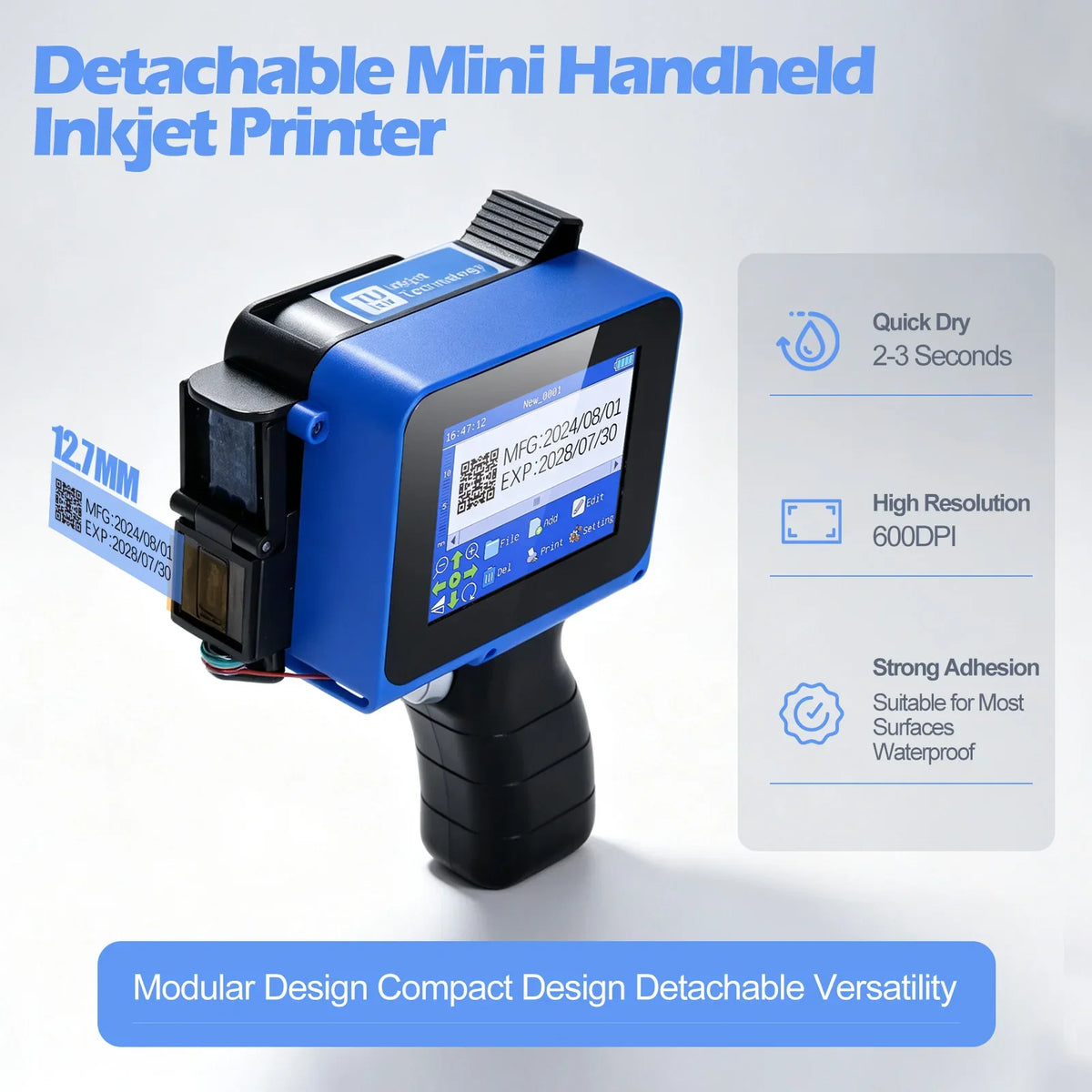 Mini Detachable Handheld Inkjet Printer 12.7MM Portable Compact Printing Device for On-the-Go Label Printing Needs