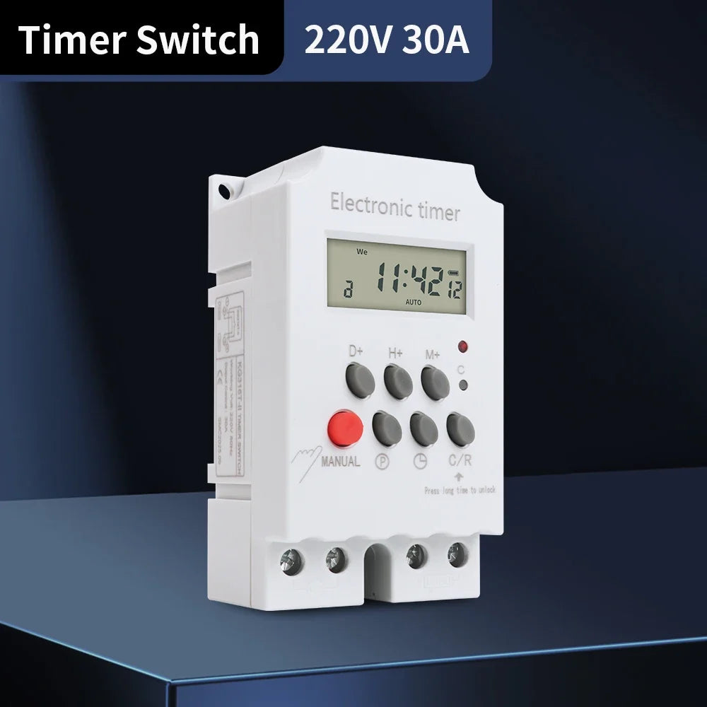 TNCE 30A Timer Switch 220V, big power time control switch, set to seconds, 32 groups of timer on and off light, water pump timer