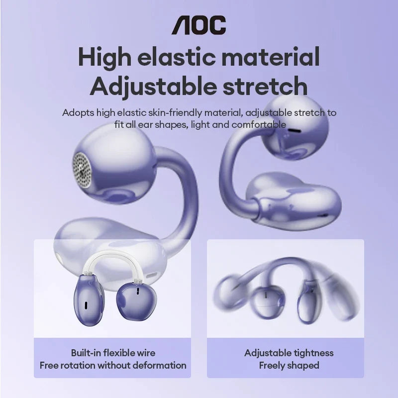 Choice AOC ACD2544 Wireless Bluetooth Earphones Ear Clip Earbuds Surround Stereo Sound Low Latency Music Gaming Clear Calls