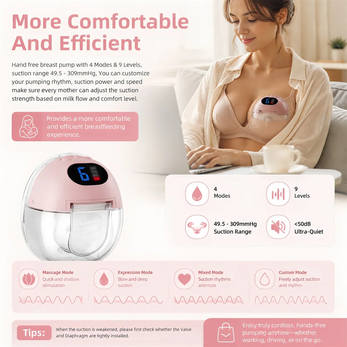 New Upgraded Hands-Free Wearable Wireless Electric Breast Pump,Portable Breast Massager for Lactation,BPA-Free Breastfeeding Pum