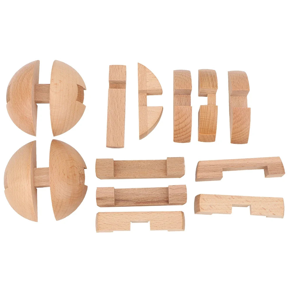 Wooden Children Intelligent Puzzle Ball Lock Building Block Educational Toy