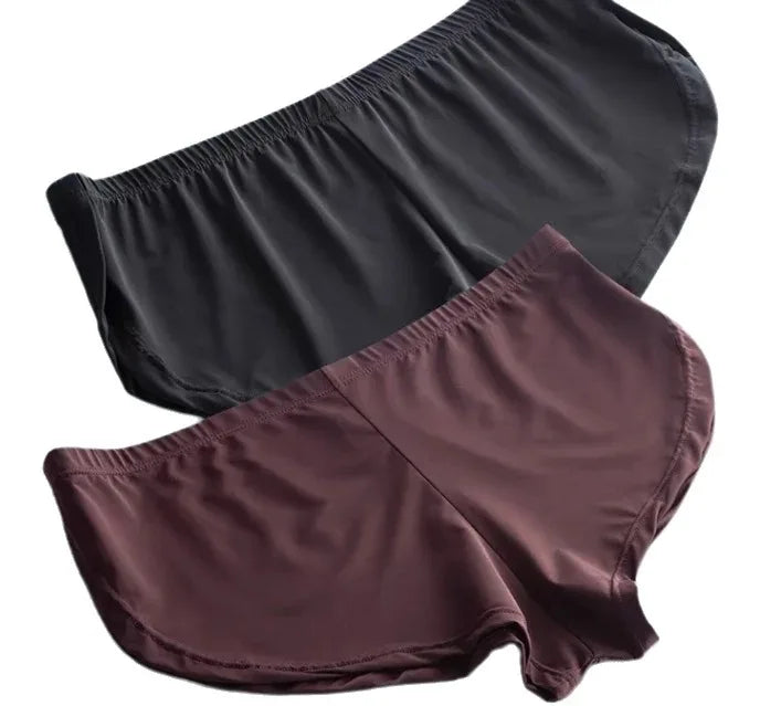 Sexy Men's Ice Silk Split Side Arrow Pants Quick-Dry Breathable Athletic Lounge Shorts Low-Rise Running Underwear Boxershorts