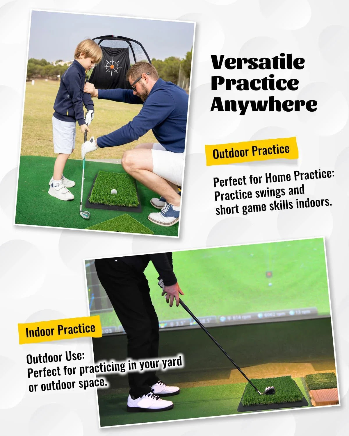 Golf Swing Trainer Mat for Practice & Training – Replaceable Turf Surfaces, Non-Slip Rubber Base for Indoor/Outdoor Use, Include