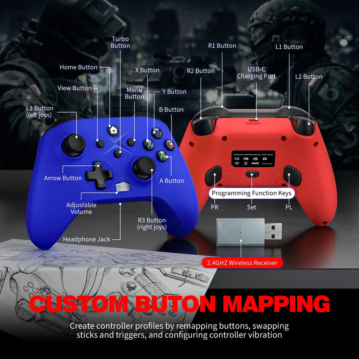 Game Controller For Xbox One Series X/S/PC Controle Xbox One Wireless Gamepad 6 Axis Gyro Dual Vibra Turbo Consoles Joystick