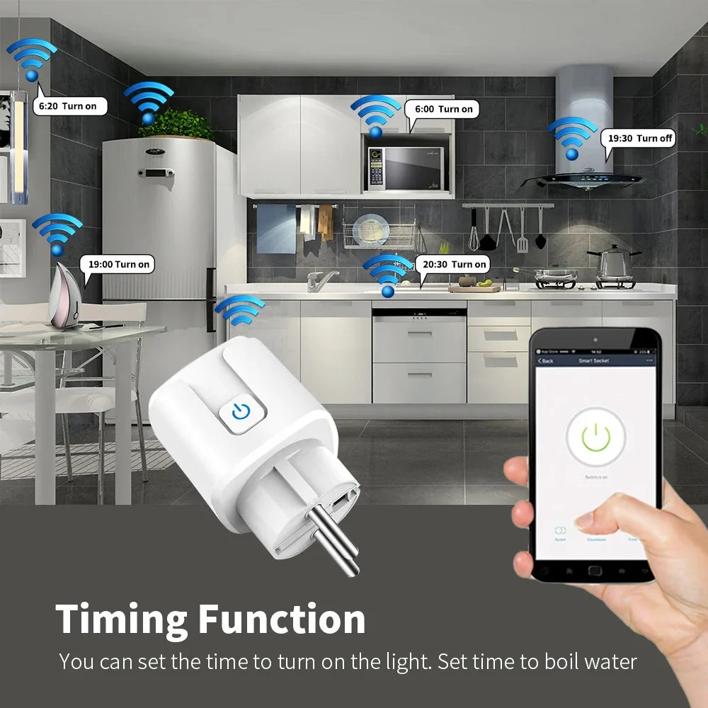 Smart Plug WiFi Socket EU 16A/20A With Power Monitor Timing Works with Tuya Smart Life App Voice Control