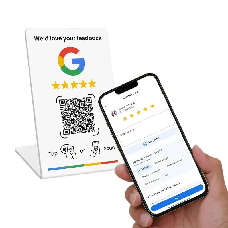NFC 215 Programmable for Google Review Card NFC Station Table 13.56Mhz QR code can be independently set to link Standing Card